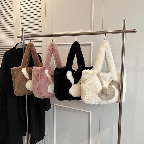 Borsa Tote In Pelliccia Sintetica Da Donna Con Motivo Coniglio Bianco Grande Borsa A Spalla Morbida Invernale
