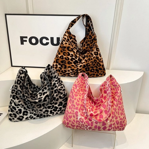 Bolso De Hombro Hobo Con Estampado De Leopardo Lona Gran Capacidad Retro Tote Para Mujeres