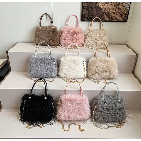 Borsa A Mano In Peluche Da Donna Con Tracolla Di Künstliche Perle Elegante Borsa A Tracolla Invernale Pochette Morbida