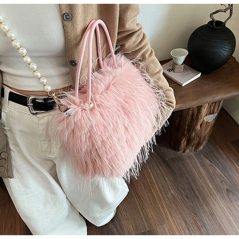 Borsa A Mano In Peluche Da Donna Con Tracolla Di Künstliche Perle Elegante Borsa A Tracolla Invernale Pochette Morbida