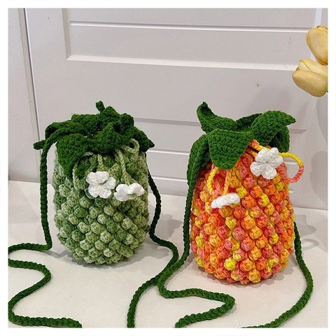 Handgefertigte Gehäkelte Ananas Form Umhängetasche Damen Mini Gewebte Schultertasche Süßes Frucht Design