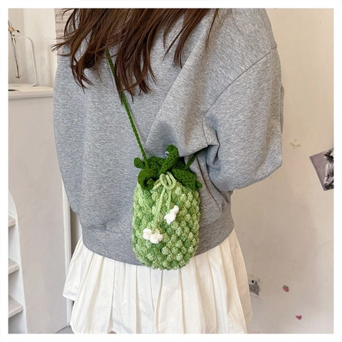 Handgefertigte Gehäkelte Ananas Form Umhängetasche Damen Mini Gewebte Schultertasche Süßes Frucht Design