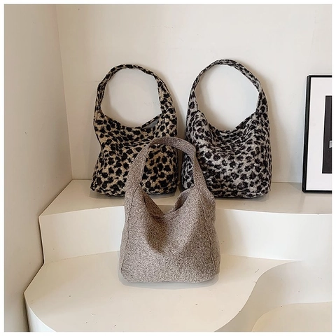 Moda Leopardo Peluche Bolso Tote Y Bolsa Para Mujeres Gran Capacidad Bolso De Hombro De Piel Sintética Bolso De Mano