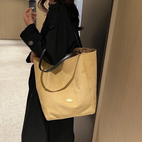 Retro Tragetasche Aus Wildlederimitat Große Kapazität Minimalistische Umhängetasche Vintage Matt Pendler Damen Herbst Winter