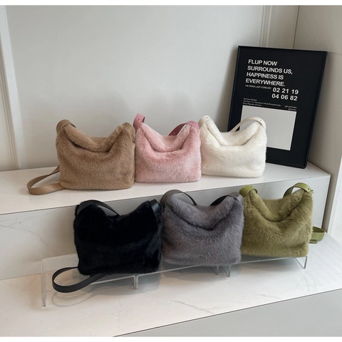 Bolso De Hombro De Piel Sintética Mujer Gran Capacidad Bandolera De Felpa Correa Ajustable Otoño Invierno Suave