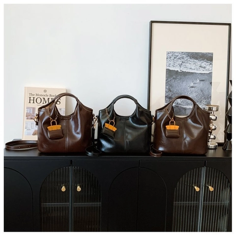 Bolso De Mano Vintage De Cuero PU Gran Capacidad Bolso De Hombro Con Mini Bolsa Decorativa Para Mujer Minimalista