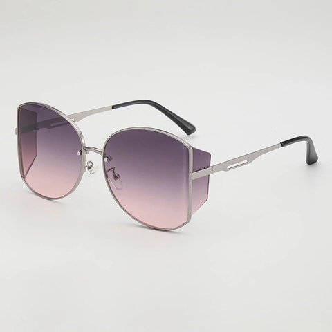 Oversized Metal Frame Sunglasses UV400 Protection Retro Square Butterfly Eyewear With Side Shields For Women Men Outdoor