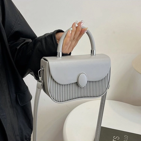Sac À Épaule Femme Cuir PU Design Plissé Vertical Sac À Main Avec Bandoulière Amovible Boucle Ovale Mode