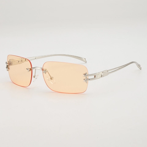 Rimless Rectangular Sunglasses With Star Metal Decor Y2K Millennial Fashion Trendy Square Frame UV400 Shade Eyewear