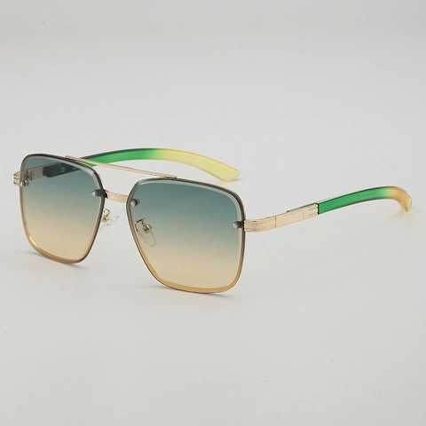Retro Aviator Sunglasses Metal Double Bridge Square Frame UV400 Gradient Lens Fashion Outdoor Eyewear For Men Women