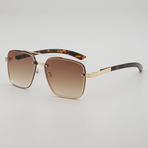 Retro Aviator Sunglasses Metal Double Bridge Square Frame UV400 Gradient Lens Fashion Outdoor Eyewear For Men Women