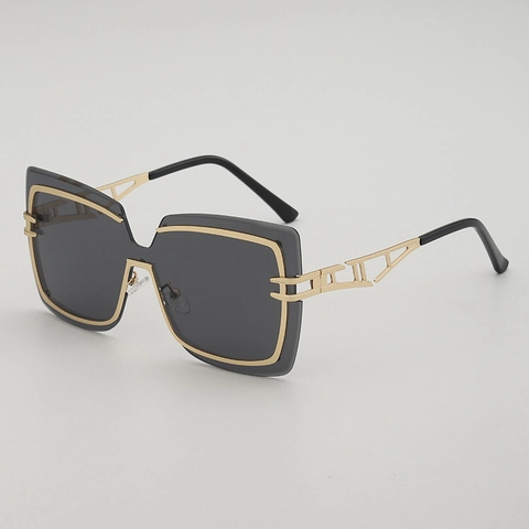 Oversized Square Sunglasses For Women UV400 Protection Gradient Lenses Hollow Metal Temples Retro Trendy Outdoor Sun Shades