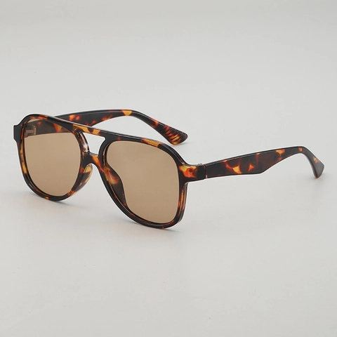 Lunettes De Soleil Pilote Rétro Vintage Double Pont Carré Grand Cadre PC Verres AC Protection UV400 Mode Unisexe