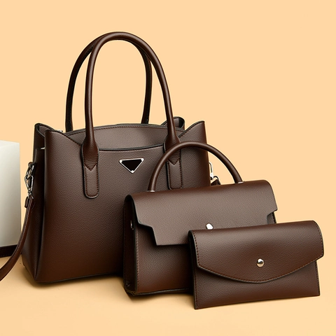 Sac Fourre-tout En Cuir PU Grain de Litchi De Luxe Et Portefeuille Pour Femmes Sac à Bandoulière Grande Capacité Sac Cousu