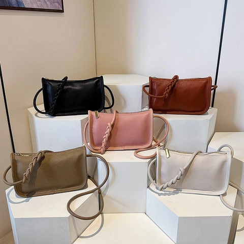 Bolso Bandolera Mujer Pequeño Cuadrado Cuero PU Textura Lichi Color Sólido Detalle Correa Tejida Moda Informal Tendencia Bolso Hombro