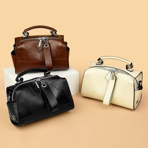 Sac À Main Boston Rétro Pour Femmes En Cuir PU Patchwork Sac À Bandoulière Avec Bandoulière Amovible Style Streetwear
