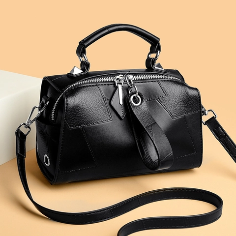Sac À Main Boston Rétro Pour Femmes En Cuir PU Patchwork Sac À Bandoulière Avec Bandoulière Amovible Style Streetwear