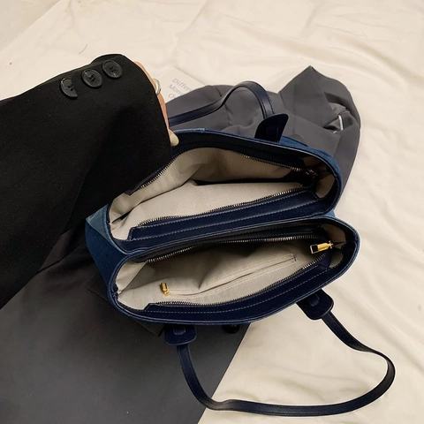 Borsa Tote Capiente Donna Denim Tela Patchwork Colore A Contrasto Borsa A Spalla A Mano Multi Scomparto Minimalista Casual