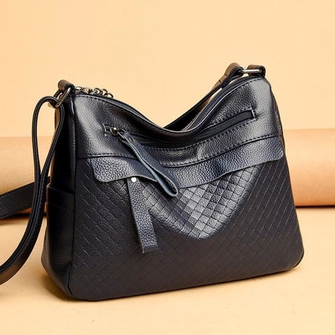 Sac À Bandoulière Femme En Cuir PU Matelassé À Losanges Grain De Litchi Multi Poches Zippées Sangle Réglable Casual