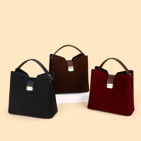 Borsa A Mano Vintage In Pelle PU Scamosciata Per Donna Borsa A Secchiello Grande Capacità Con Chiusura In Metallo E Tracolla Regolabile