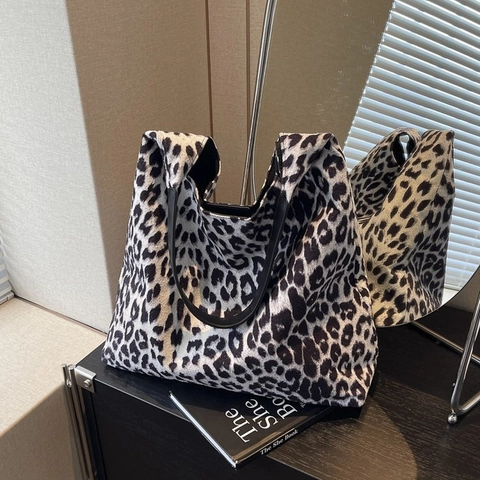 Leopard Print Tote Bag Damen Große Kapazität Schultertasche Hobo Tasche Mit Beutel Tiermuster Mode Wildleder Optik Handtasche