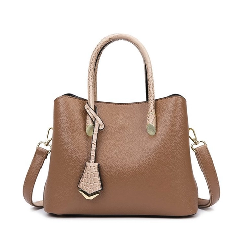 Women PU Leather Handbag Litchi Pattern Shoulder Bag With Crocodile Print Handle Detachable Strap Office Casual Tote