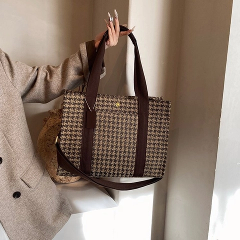 Grote Tote Handtas Dames Luipaard Houndstooth Print PU Canvas Schoudertas Crossbodytas Casual Veelzijdig