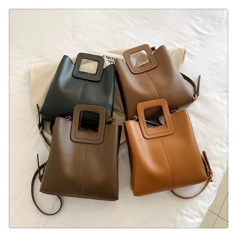 Borsa A Mano Minimalista Da Donna Pelle PU Manico Quadrato Borsa A Tracolla Borsa Da Spalla Cuciture Verticali Versatile