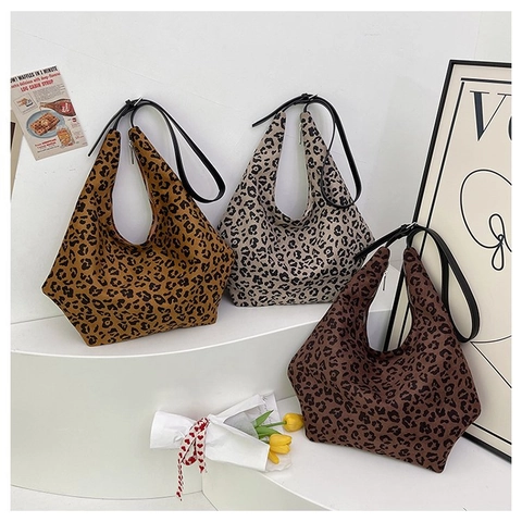 Bolso Hobo Con Estampado De Leopardo Para Mujer Gran Capacidad Gamuza Cuero PU Bolso De Hombro Retro Casual Con Cremallera