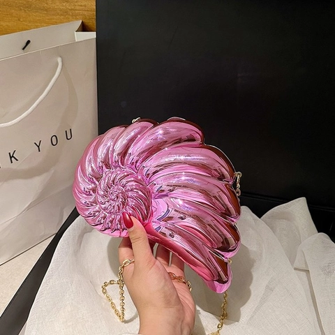 Nautilus Schelp Vorm Avondtas Metallic Acryl Clutch Met Kettingriem Spiraal Ontwerp Voor Dames Feest