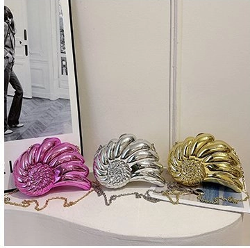 Nautilus Schelp Vorm Avondtas Metallic Acryl Clutch Met Kettingriem Spiraal Ontwerp Voor Dames Feest