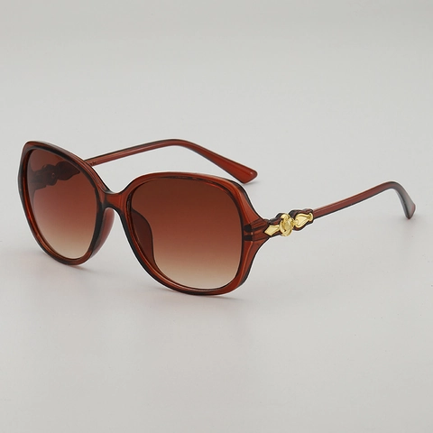 Mode Damen Großer Rahmen Sonnenbrille UV400 Schutz PC Rahmen AC Verlaufsgläser Gold Metall Dekor Retro Chic Sonnenbrille