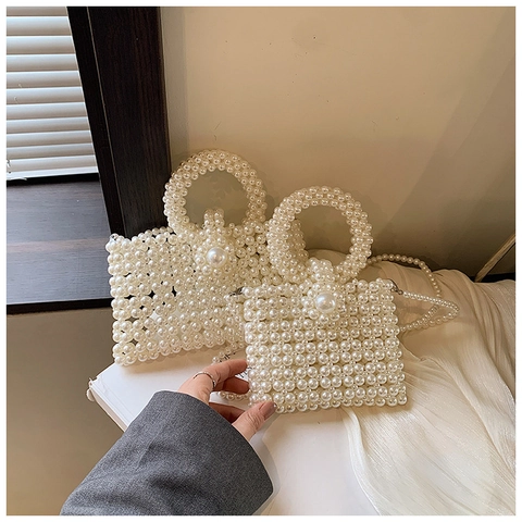 Handgefertigte Künstliche Perlen-Handtasche Elegant Kunstperlen Umhängetasche Für Damen Abendparty Hochzeit Retro