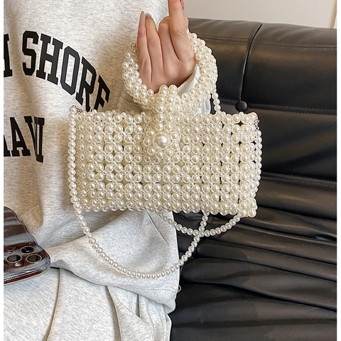 Handgefertigte Künstliche Perlen-Handtasche Elegant Kunstperlen Umhängetasche Für Damen Abendparty Hochzeit Retro