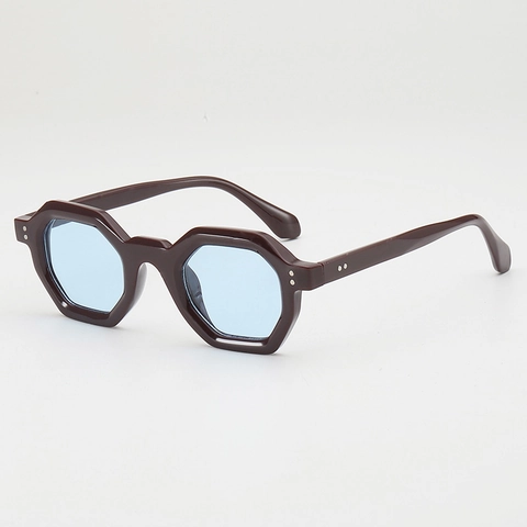Occhiali Da Sole Esagonali Retro Montatura PC Lenti AC UV400 Geometrico Montatura Spessa Rivetto Uomini Donne Moda