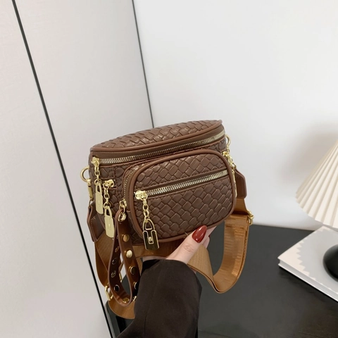 Gewebte PU-Leder Gürteltasche Für Damen Schicke Minimalistische Brusttasche Goldene Hardware Verstellbarer Riemen