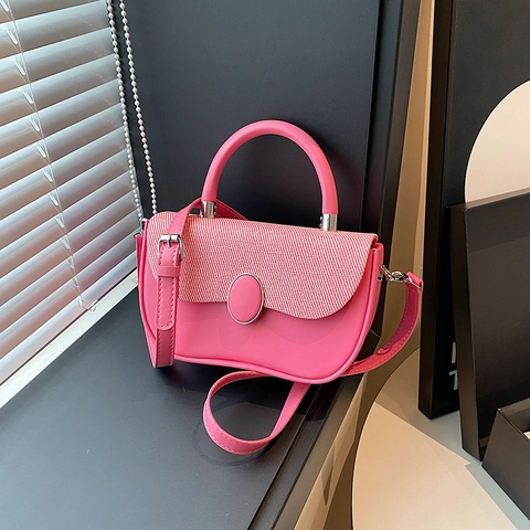 Women Crossbody Bag PU Leather Straw Woven Texture Contrast Color Top Handle Handbag Vintage Retro Style Saddle Bag
