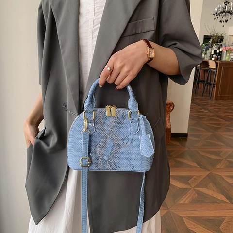 Sac À Main Coquille Motif Serpent Femmes Cuir PU Poignée Sac Bandoulière Avec Sangle Amovible Style Minimaliste Urbain