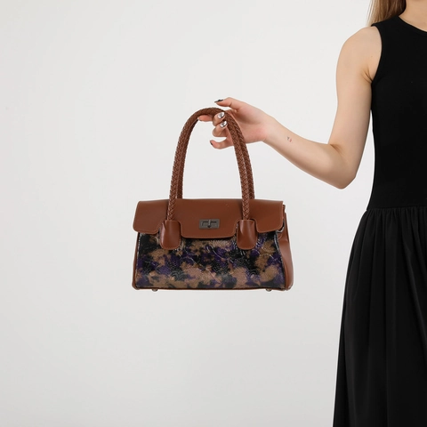 Borsa A Mano Vintage Da Donna In Pelle PU Stampa In Rilievo Manico Intrecciato Borsa A Tracolla Artistica Retrò Chiusura In Metallo