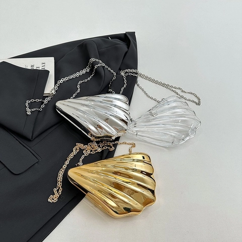 Pochette De Soirée En Forme De Coquillage Métallique Transparent Sac À Bandoulière Avec Chaîne Pour Femme Fête Mariage