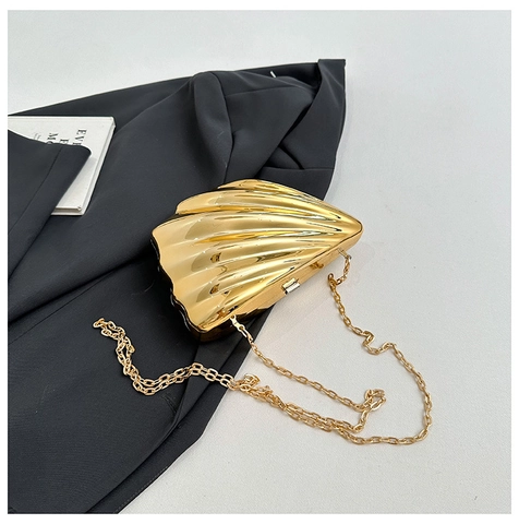 Pochette De Soirée En Forme De Coquillage Métallique Transparent Sac À Bandoulière Avec Chaîne Pour Femme Fête Mariage