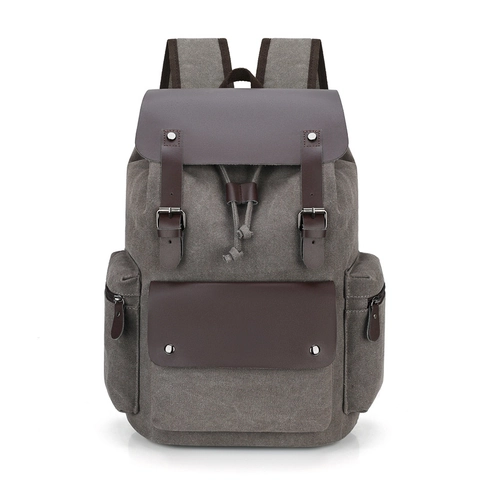 Vintage Canvas Backpack With Leather Trim Large Capacity Retro Style Travel School Rucksack Casual Daypack For Daily Use