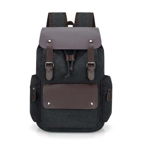 Vintage Canvas Backpack With Leather Trim Large Capacity Retro Style Travel School Rucksack Casual Daypack For Daily Use