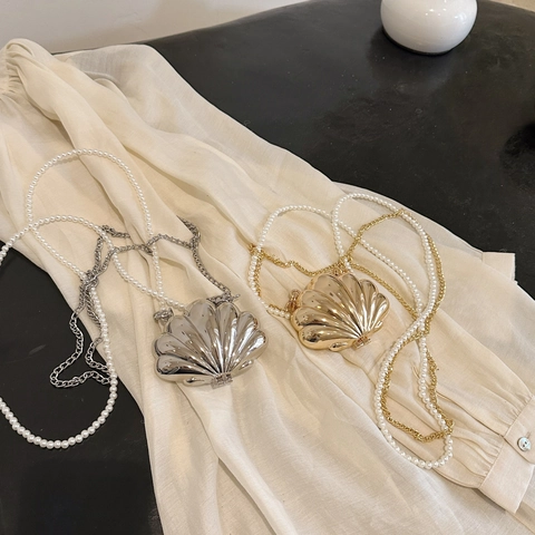 Metalen Avondtasje In De Vorm Van Een Schelp Met Kunstparelketing Mini Schoudertas Voor Dames Feest Bruiloft