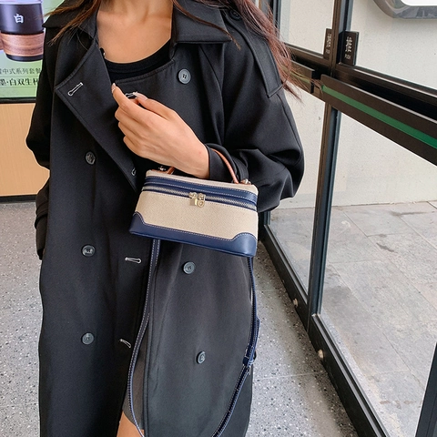 Borsa A Tracolla In Tela E Pelle PU Da Donna Retro Borsa A Mano Cuciture A Contrasto Forma Scatola Borsa A Spalla