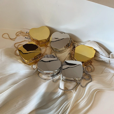 Mini Borsa A Mano Specchio Metallico Guscio Rigido In Acrilico Pochette Da Sera Con Catena A Serpente Moda Retrò Per Donna