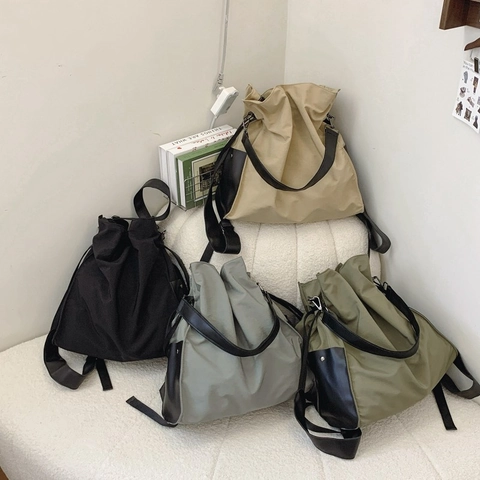 Borsa A Secchiello Grande Tracolla Tela Nylon Coulisse Grande Capacità Casual Minimalista Tracolla Regolabile Donne