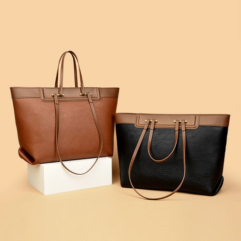 Bolso Tote De Gran Capacidad Para Mujer Cuero PU Color En Contraste Bolso De Hombro Simple De Moda Para Trabajo
