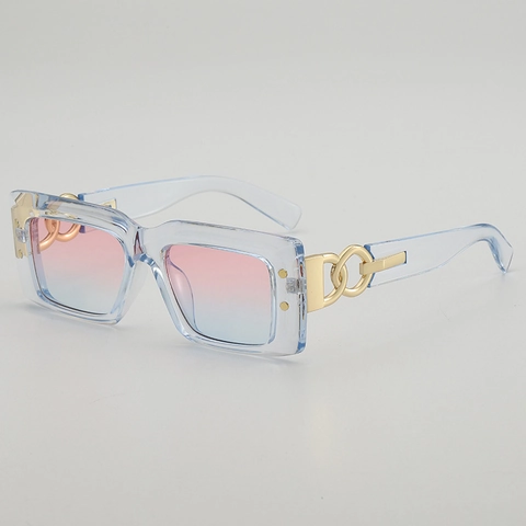 Women Rectangular Sunglasses Retro PC Frame UV400 Protection Gold Metal Chain Temple Y2K Fashion Eyewear