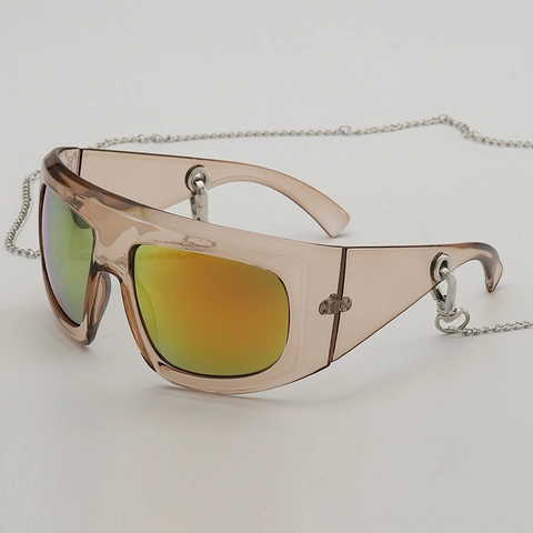 Lunettes De Soleil Surdimensionnées Mode Avec Chaîne Métal Y2K Monture PC Verre AC UV400 Pour Femmes Hommes
